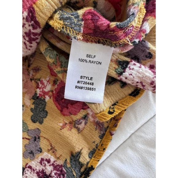 ODDY Women's Multicolor Yellow Floral Boho Hi-Low Baby Doll Top Sz L Oversized - Picture 7 of 8